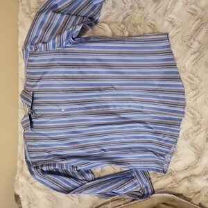 Mens XL button down shirt, blue/brown stripped